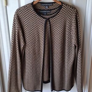 Josephine Chaus 2 Piece Tan and Black Chevron Trim Cardigan, Sleeveless Tank Set